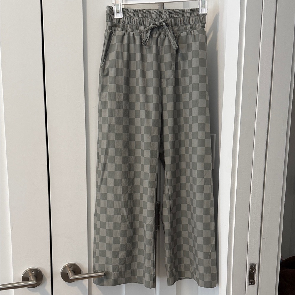 Albion Fit Audrey Wide Leg pant - light green gingham